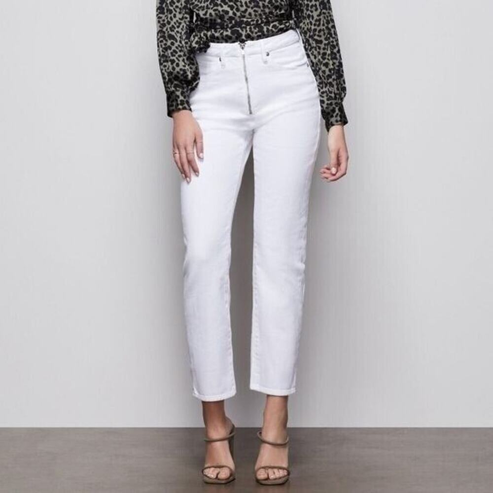 Good American White Good Vintage High Waist Ankle Crop Exposed Zip Jeans NEW